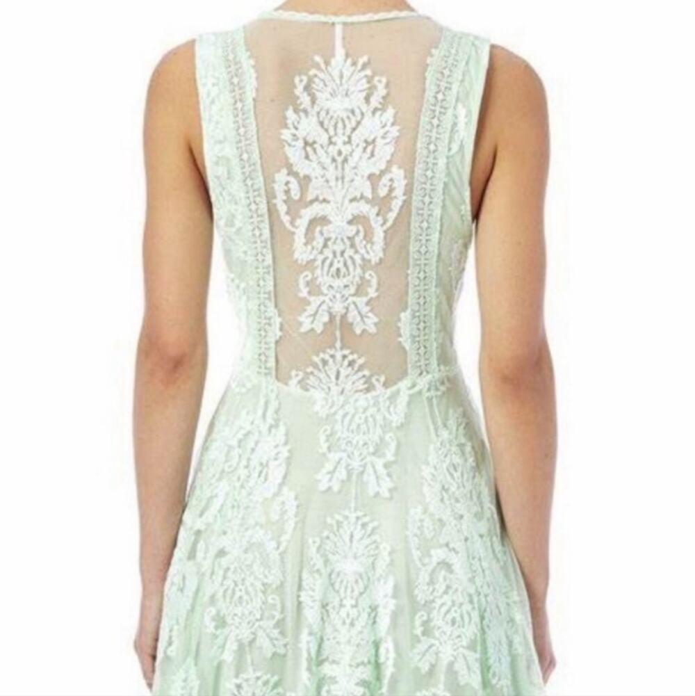Free People Size 6 Damask Brocade Mint Lace Mini Dress